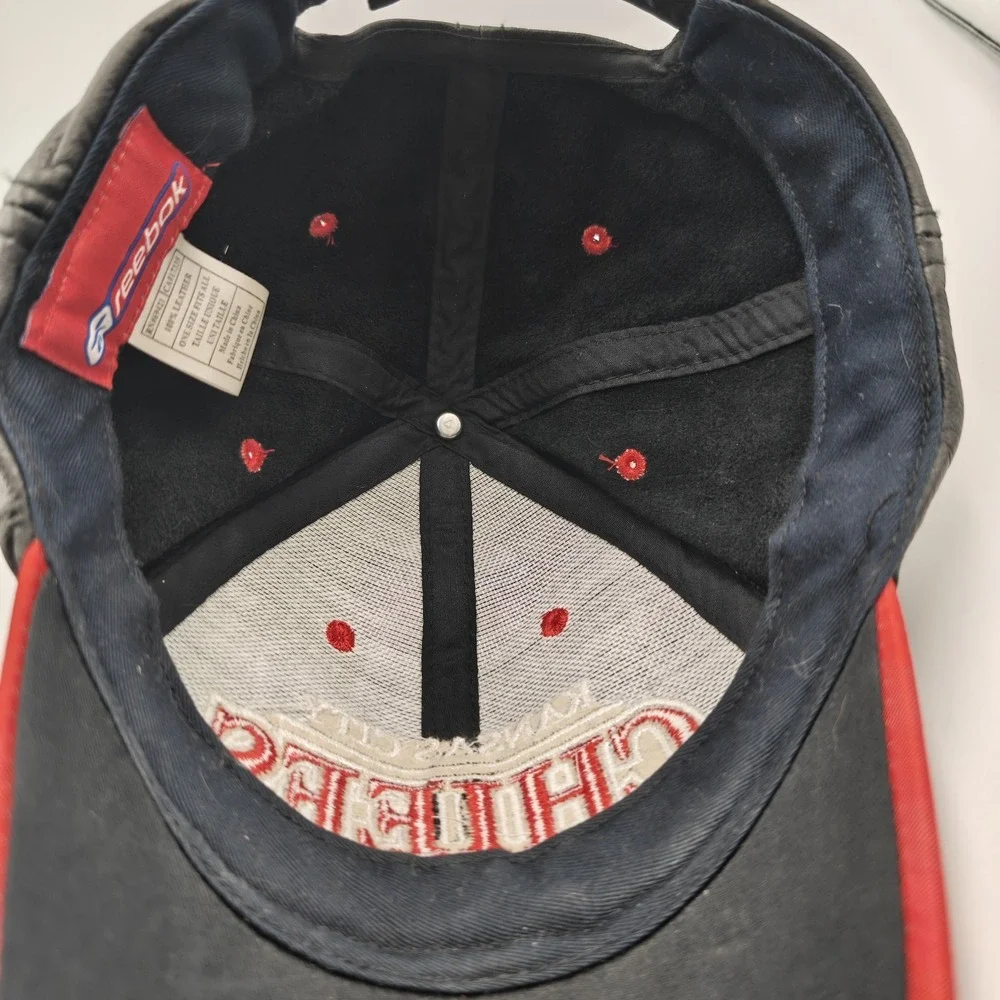VTG Reebok Baseball Cap Black/Red‎ Men Adjustable NFL Kansas City Chiefs Leather